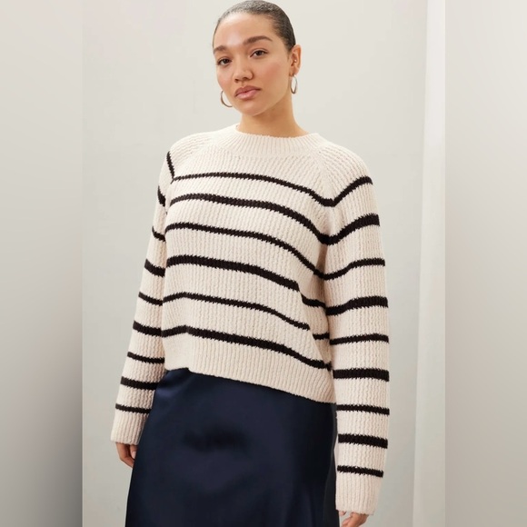 Vince Sweaters - Vince | Ribbed Striped Mockneck Sweater Cotton Minimalist Beachy Contemporary